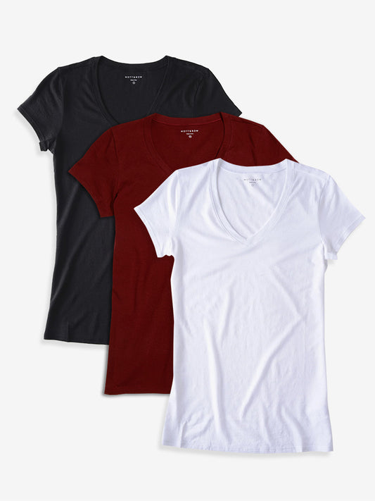 Fitted V-Neck Marcy 3-Pack Black/Crimson/White bdl3_women_vneck_tee tees