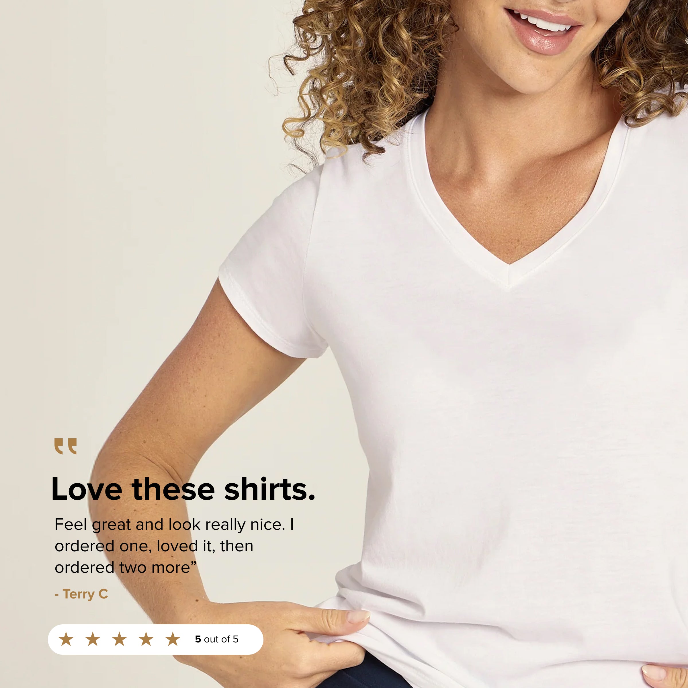 Women wearing Blanco Fitted V-Neck Marcy Tee