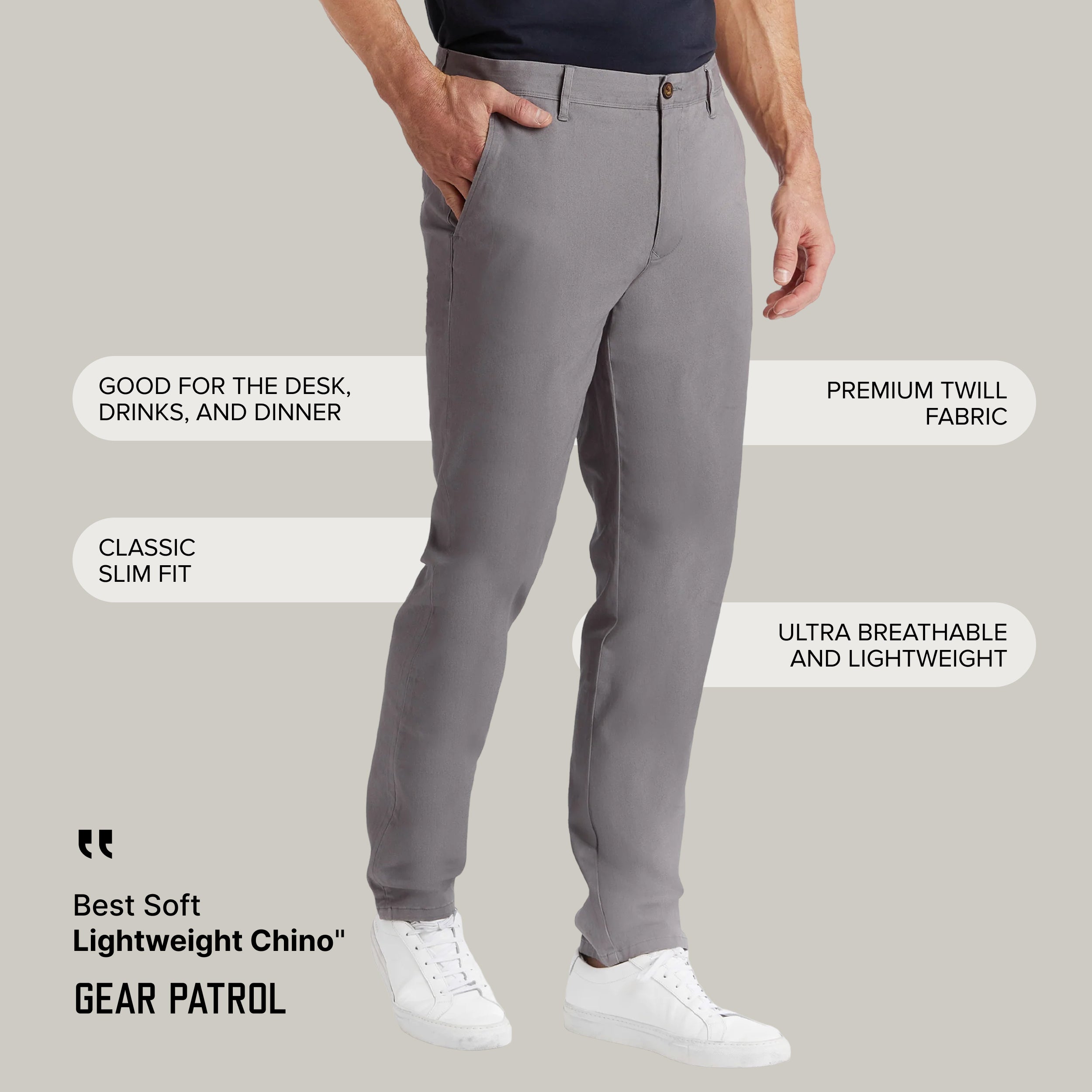 Men wearing Gray Everyday Comfort Slim Chino Pants