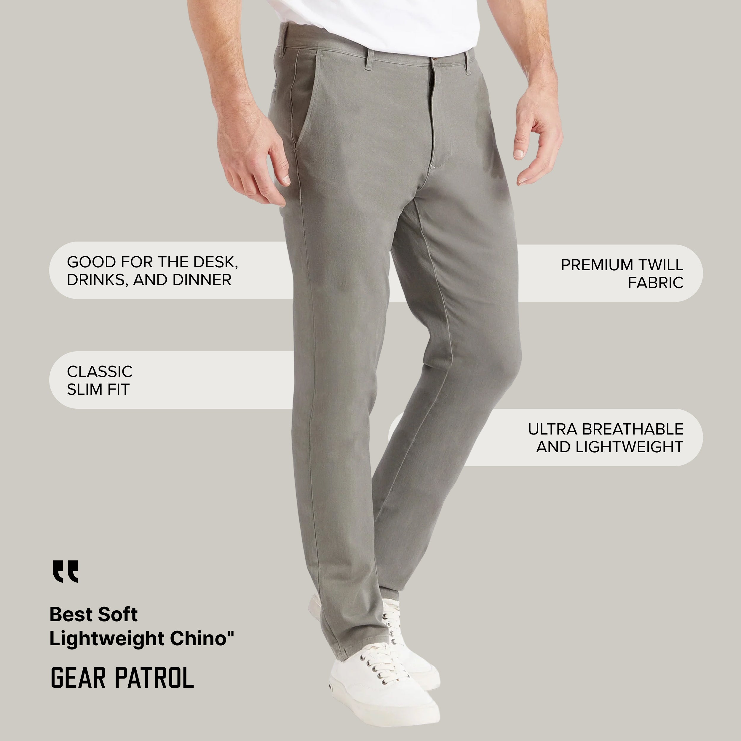Men wearing Light Gray Everyday Comfort Slim Chino Pants