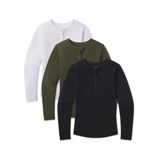 Long Sleeve Rib Henley Tee 3-Pack  bdl3_women_long_sleeve_rib_henley tees