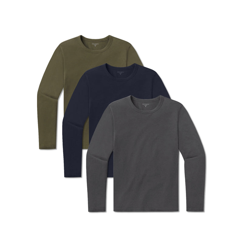 Men wearing Navy/Dark Moss/Dark Gray Long Sleeve Crew Tee Driggs 3-Pack tees