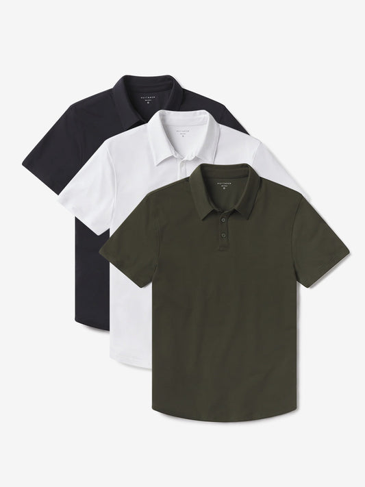 Luxe Performance Polo 3-Pack Forest Green/White/Navy Luxe Polo shirts