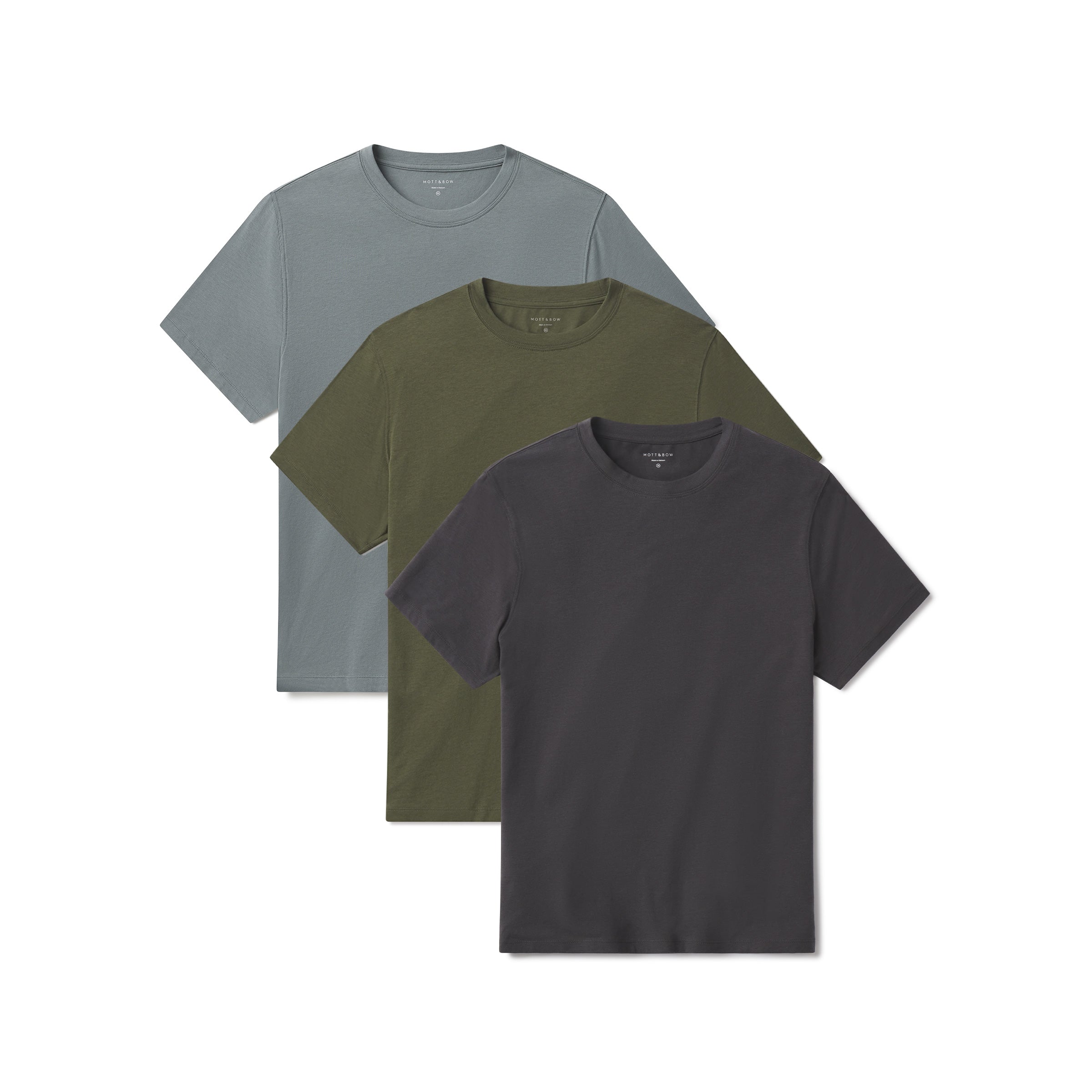 Men wearing Dark Gray/Dark Olive/Sea Grass Luxe Stretch Tee 3-Pack tees