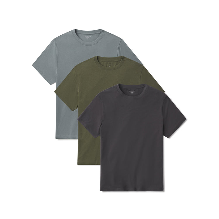 Men wearing Dark Gray/Dark Olive/Sea Grass Luxe Stretch Tee 3-Pack