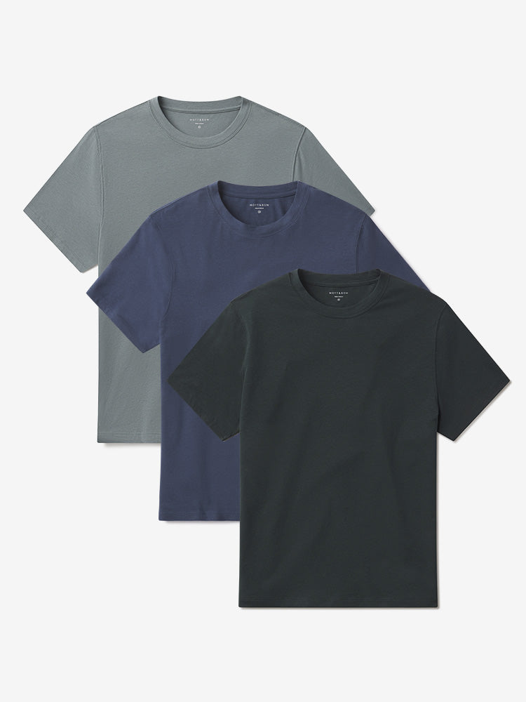 Men wearing Pine/Graphite Blue/Sea Grass Luxe Stretch Tee 3-Pack