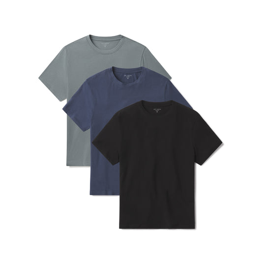 Luxe Stretch Tee 3-Pack Sea Grass/Graphite Blue/Black Crew tees