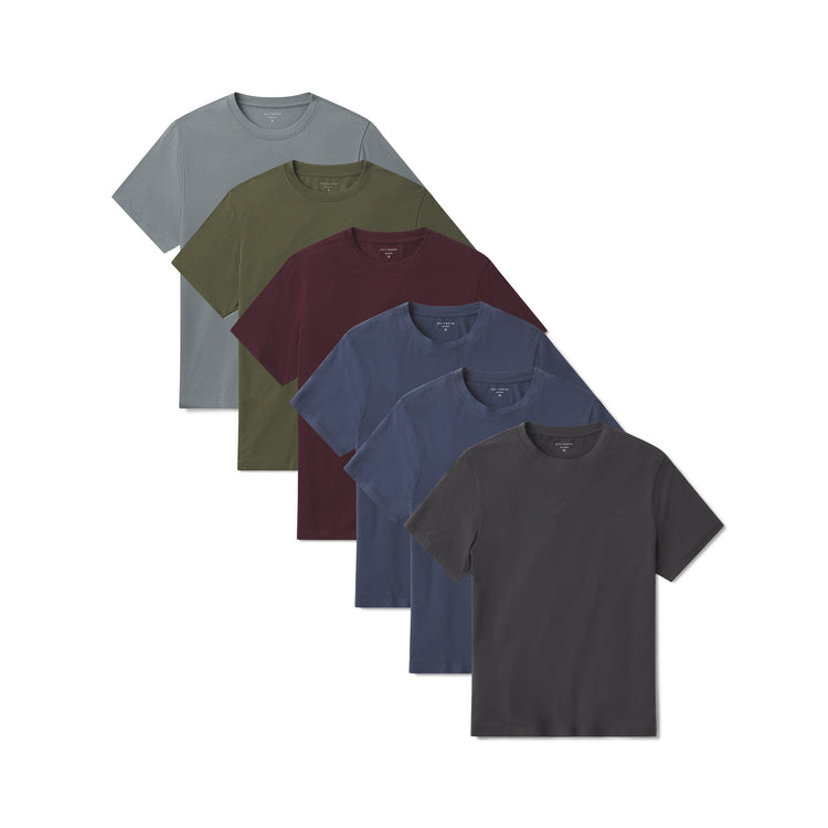 Men wearing Dark Gray/Graphite Blue/Graphite Blue/Maroon/Dark Olive/Sea Grass Luxe Stretch Tee 6-Pack