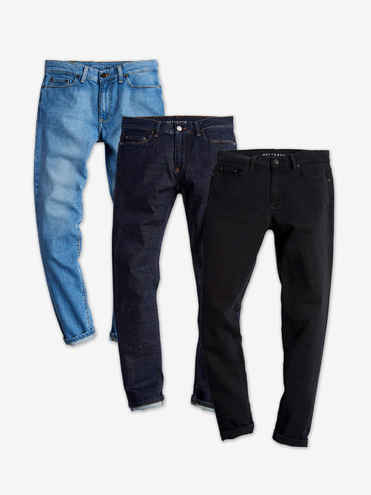 Skinny Benson, Wooster and Jay 3-Pack Jeans Light Blue/Dark Blue/Black fabric jeans