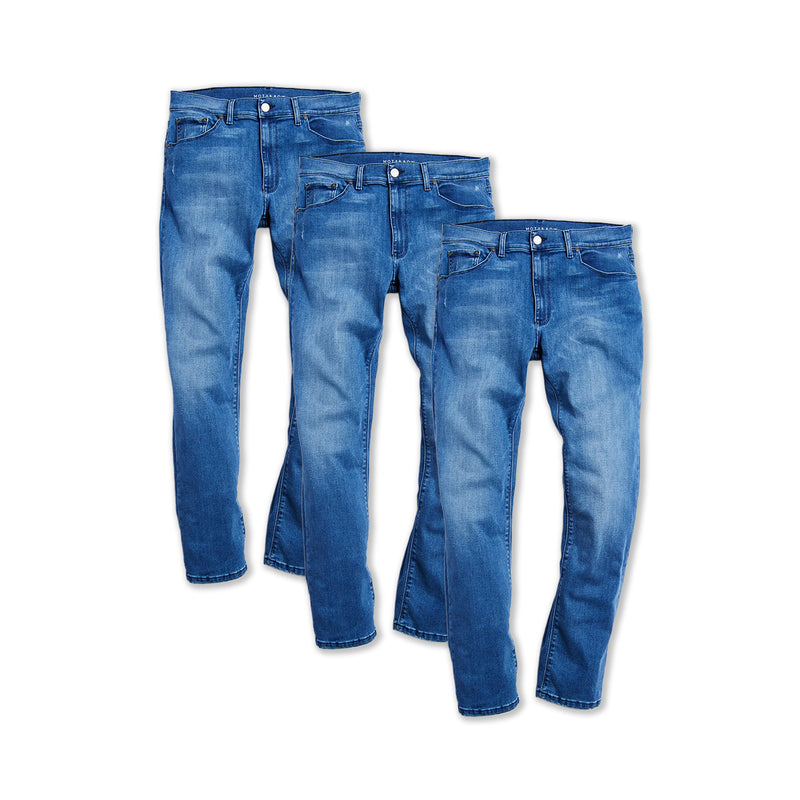  wearing Medium Blue Straight Staple 3-Pack Jeans jeans