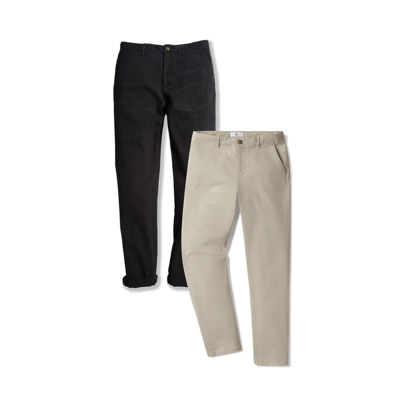 Men wearing Ecru/Black Everyday Comfort Slim Chino Pants 2-Pack pants