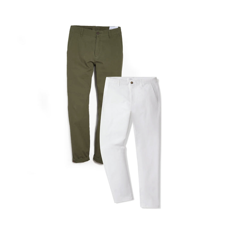 Men wearing Green/White Everyday Comfort Slim Chino Pants 2-Pack