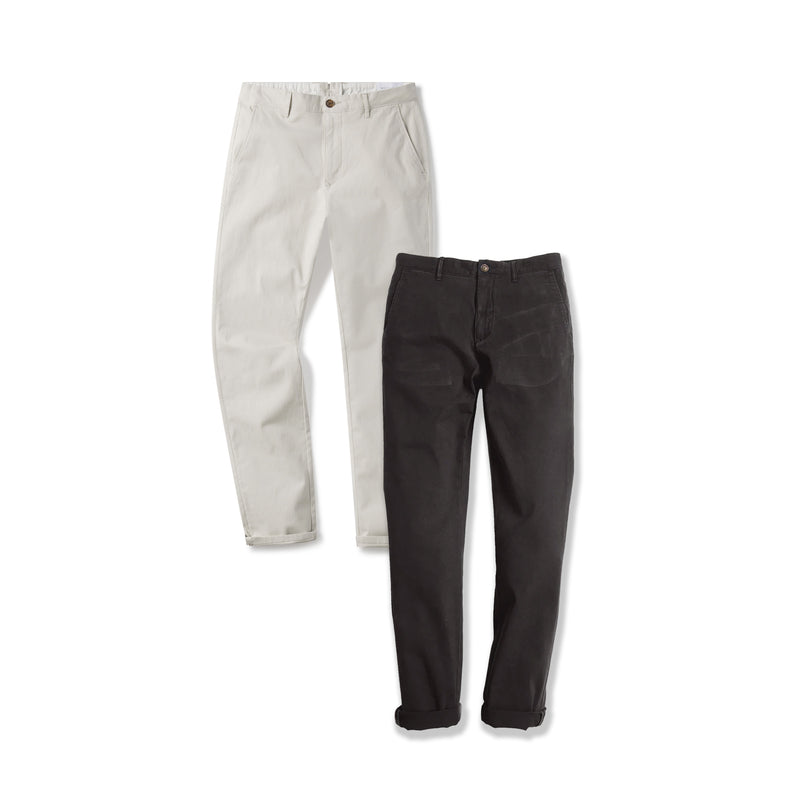 Men wearing Dark Gray/Beige Everyday Comfort Slim Chino Pants 2-Pack pants