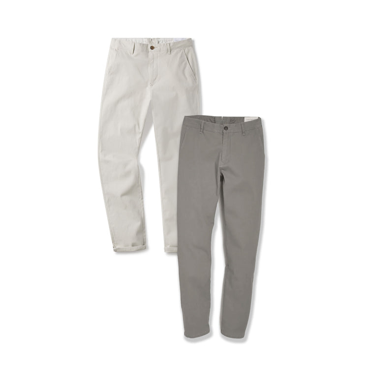 Men wearing Light Gray/Beige Everyday Comfort Slim Chino Pants 2-Pack