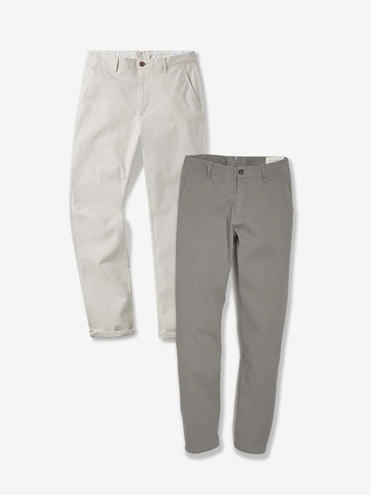 Men wearing Light Gray/Beige Everyday Comfort Slim Chino Pants 2-Pack