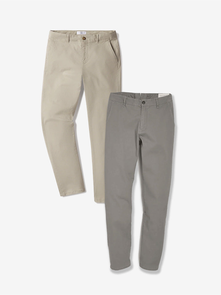 Men wearing Light Gray/Ecru Everyday Comfort Slim Chino Pants 2-Pack