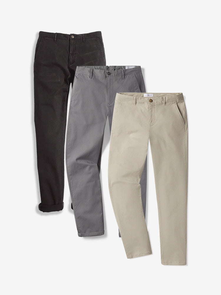 Men wearing Dark Gray/Gray/Ecru Everyday Comfort Slim Chino Pants 3-Pack