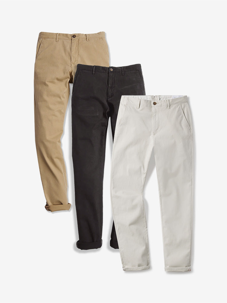 Men wearing Dark Gray/Khaki/Beige Everyday Comfort Slim Chino Pants 3-Pack