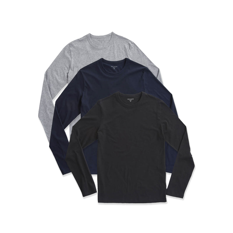 Men wearing Black/Navy/Heather Gray Long Sleeve Crew Tee Driggs 3-Pack tees