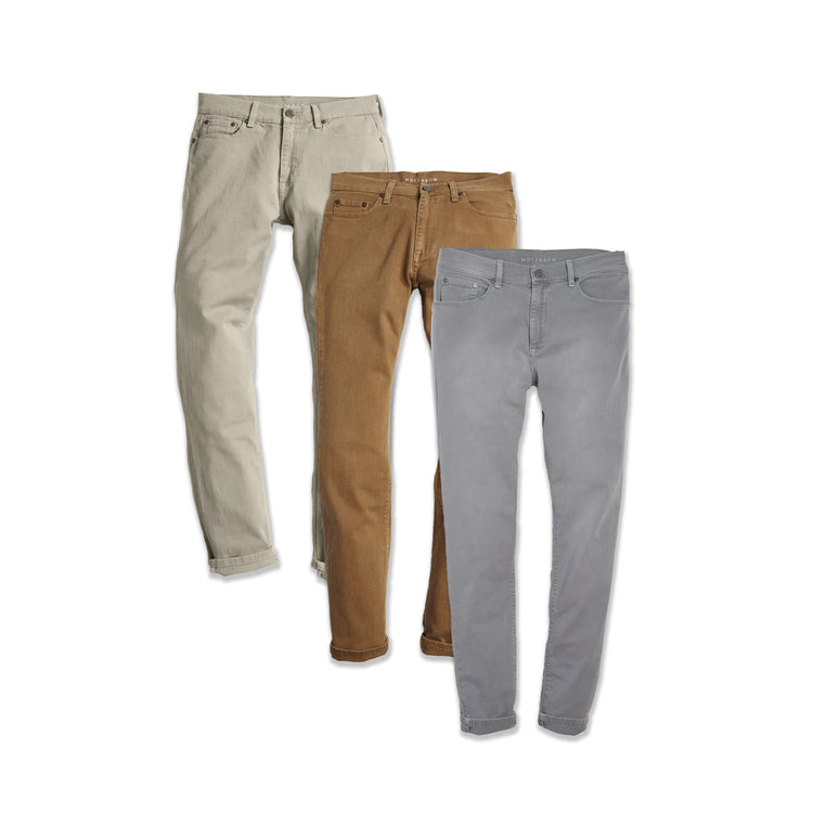 Men wearing Light Gray/Khaki/Light Khaki Skinny Twill Stretch Jeans 3-Pack