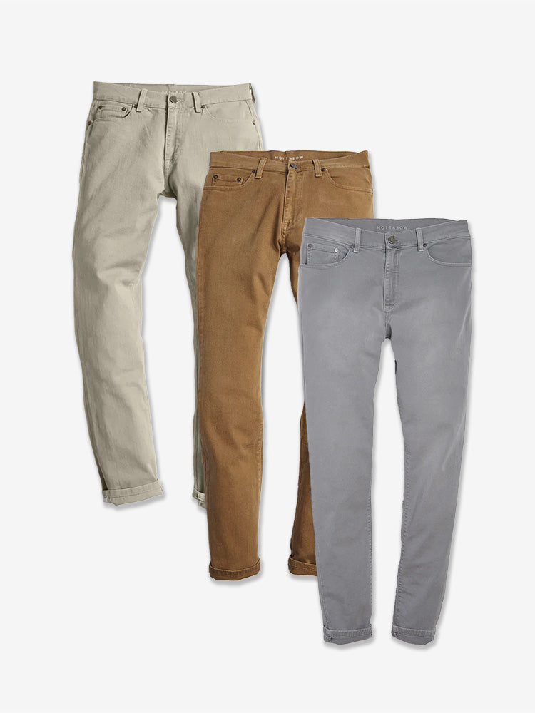 Men wearing Light Gray/Khaki/Light Khaki Skinny Twill Stretch Jeans 3-Pack