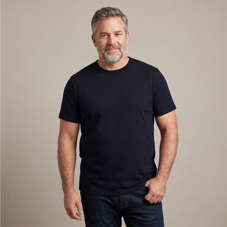 Men wearing Azul marino Classic Crew Driggs Tee