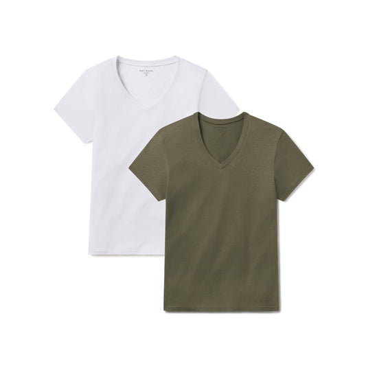 Relaxed V-Neck Marcy Tee 2-Pack White/Military Green bdl2_relaxed_marcy_vneck tees