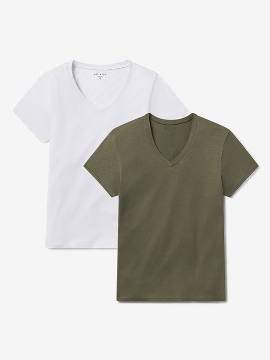 Relaxed V-Neck Marcy Tee 2-Pack White/Military Green bdl2_relaxed_marcy_vneck tees