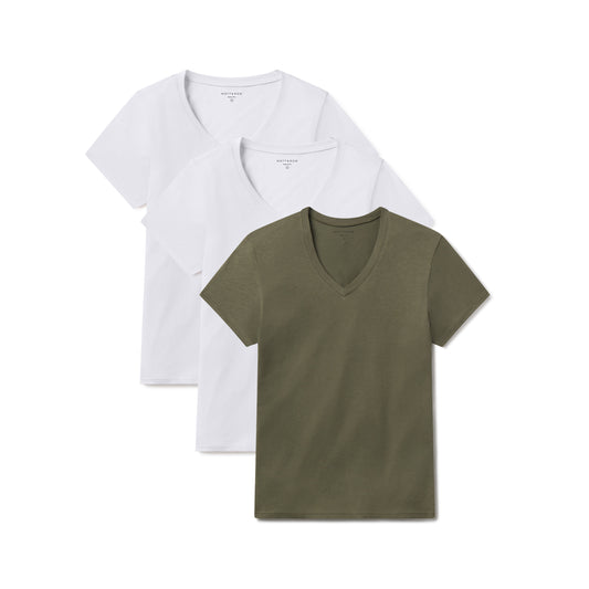 Relaxed V-Neck Marcy Tee 3-Pack White/White/Military Green bdl3_relaxed_marcy_vneck tees
