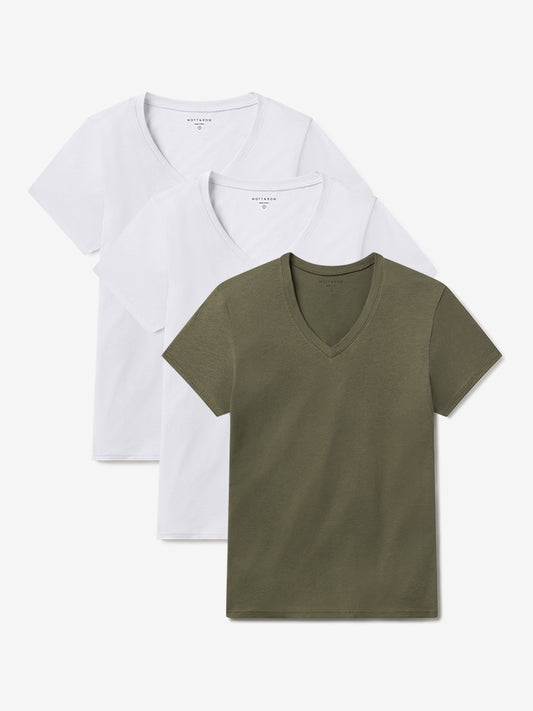 Relaxed V-Neck Marcy Tee 3-Pack White/White/Military Green bdl3_relaxed_marcy_vneck tees