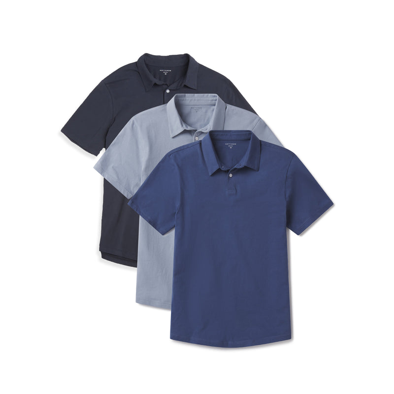 Men wearing Baltic Blue/California Blue/Navy Jersey Sueded Polo 3-Pack tees