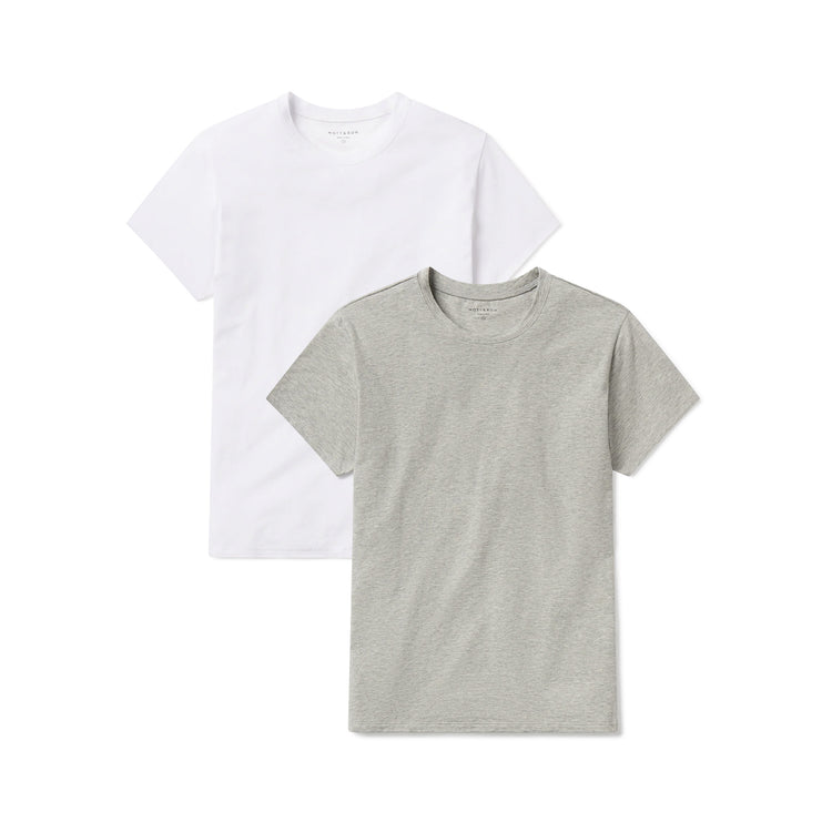 Women wearing Heather Gray/White Everyday Luxe Crew Tee 2-Pack