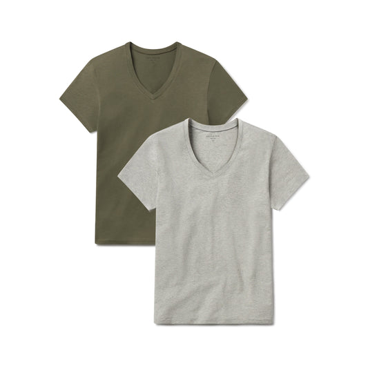 Everyday Luxe V-Neck Tee 2-Pack Heather Gray/Military Green bdl2_relaxed_marcy_vneck tees
