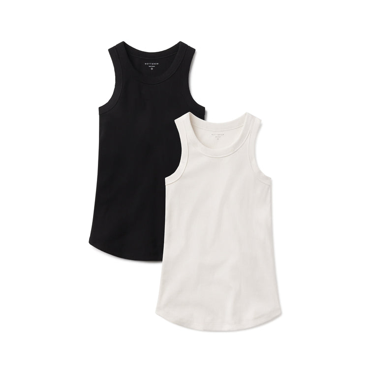Women wearing White Pearl/Black Rib Tank Tee 2-Pack