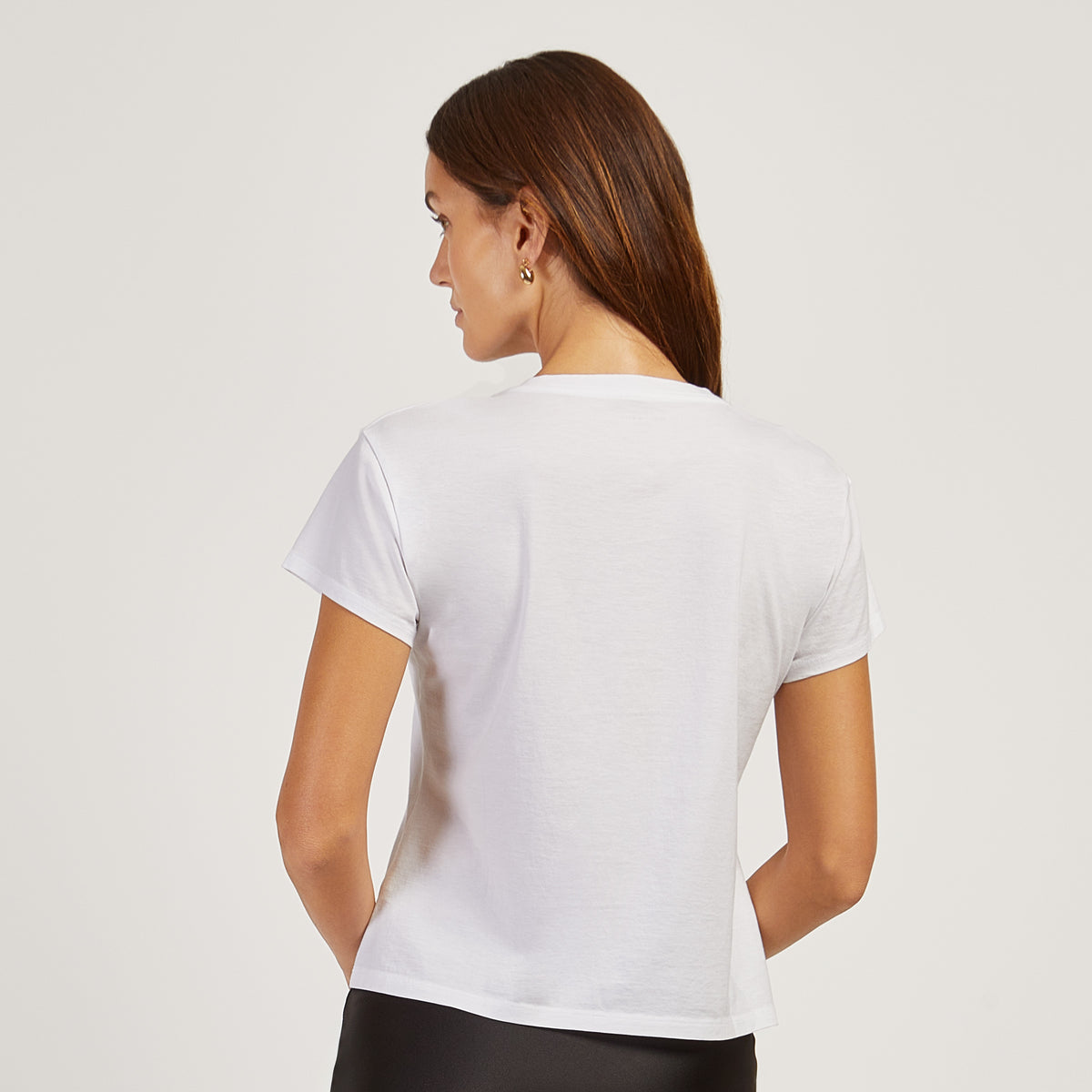 Women wearing White Everyday Cotton Relaxed V-Neck Tee