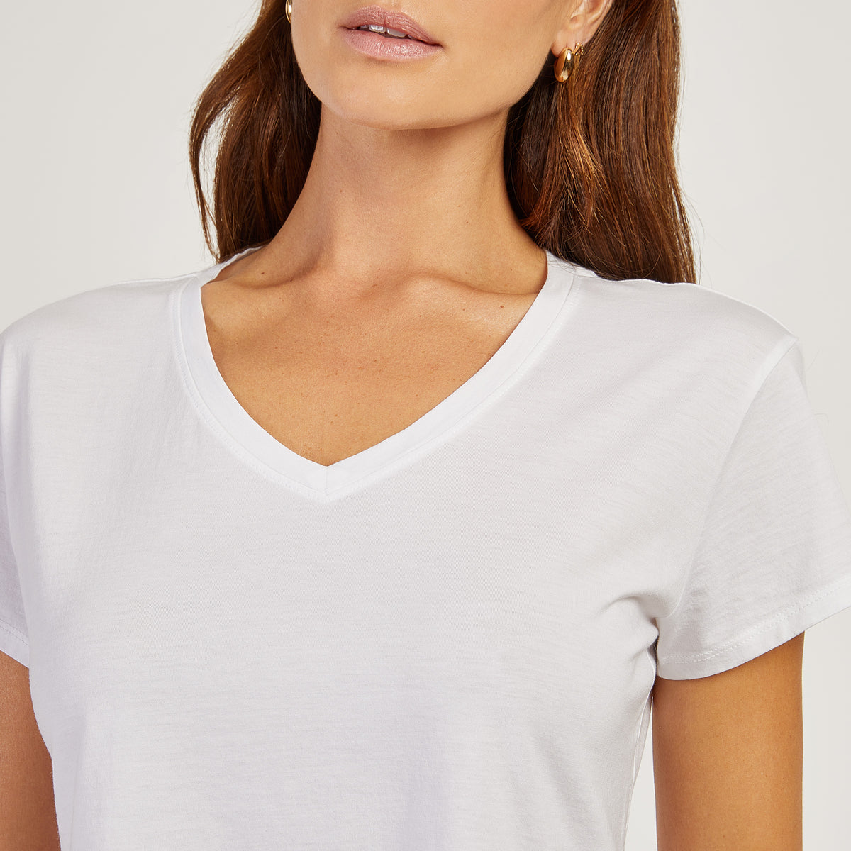 Women wearing White Everyday Cotton Relaxed V-Neck Tee