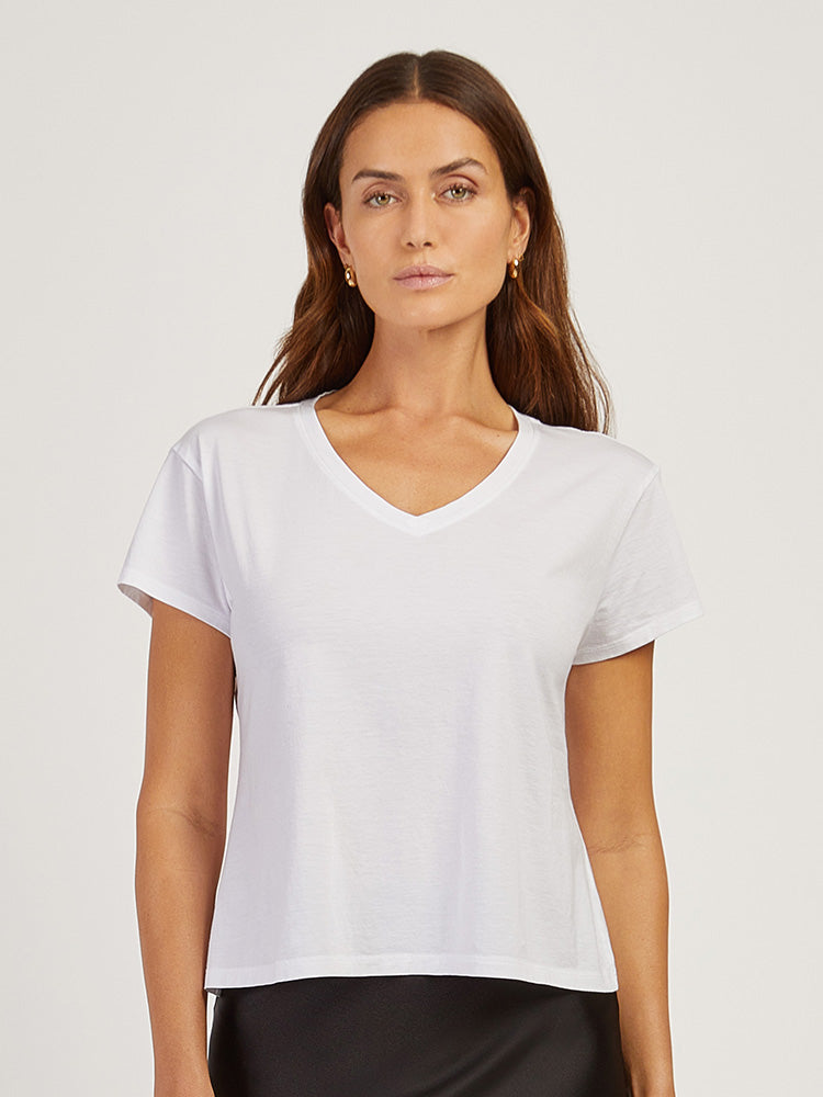 Women wearing White Everyday Cotton Relaxed V-Neck Tee