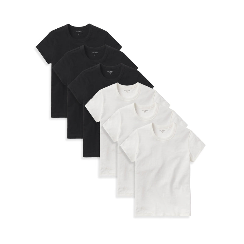 Women wearing Black/Bone Classic Crew Slub 6-Pack tees