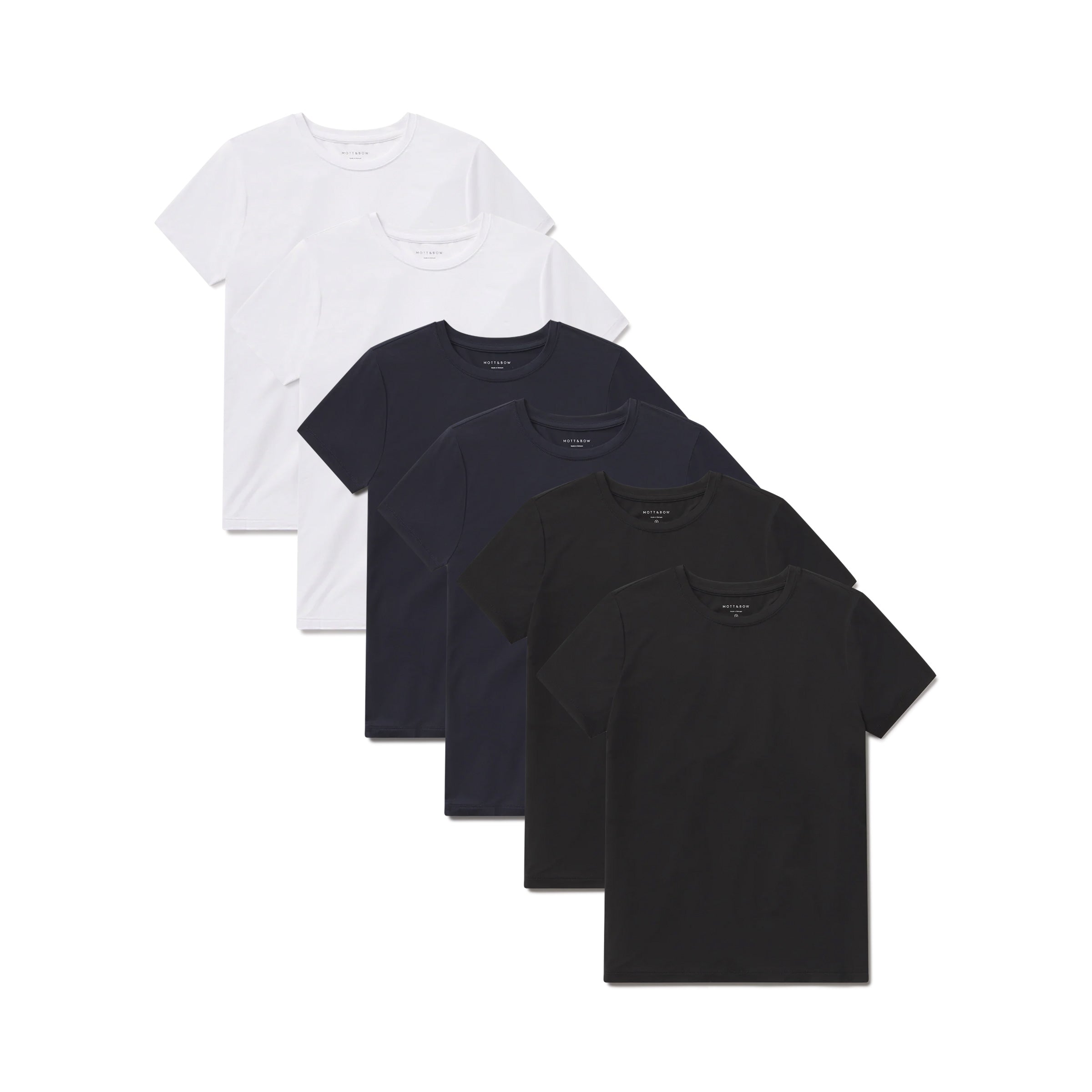 Women wearing White/Black/Navy Second Skin Crew Tee 6-Pack tees