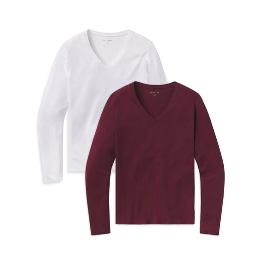 Long Sleeve V-Neck Tee Marcy 2-Pack Crimson/White bdl2_women_long_sleeve_vneck_tee tees