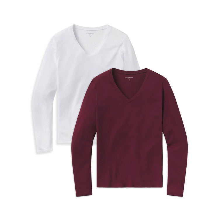 Women wearing Crimson/White Long Sleeve V-Neck Tee Marcy 2-Pack