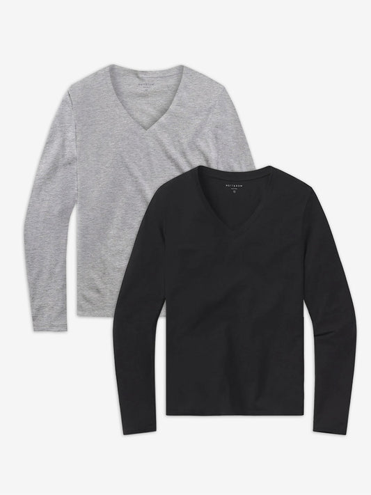 Long Sleeve V-Neck Tee Marcy 2-Pack Heather Gray/Black bdl2_women_long_sleeve_vneck_tee tees