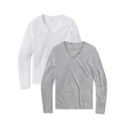 Long Sleeve V-Neck Tee Marcy 2-Pack White/Heather Gray bdl2_women_long_sleeve_vneck_tee tees