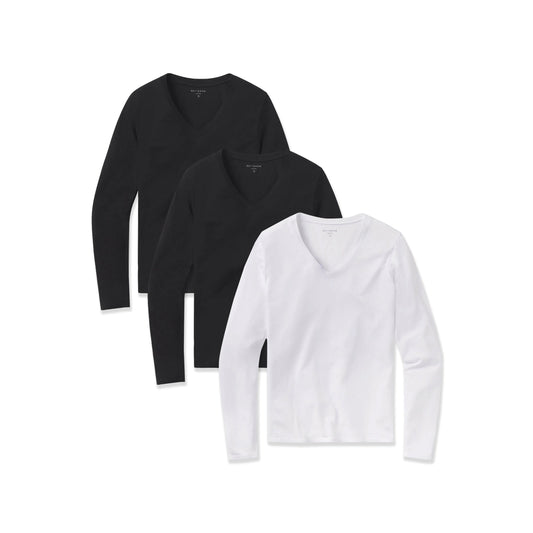 Long Sleeve V-Neck Tee Marcy 3-Pack 2 Black/1 White bdl3_women_long_sleeve_vneck_tee tees