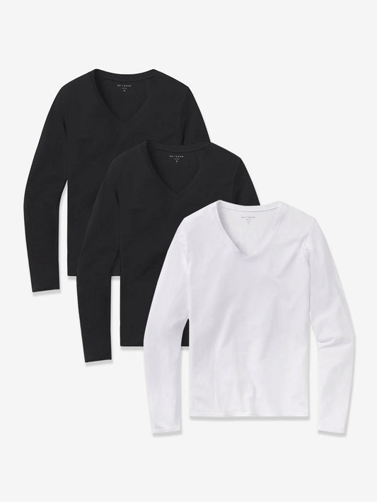 Long Sleeve V-Neck Tee Marcy 3-Pack 2 Black/1 White bdl3_women_long_sleeve_vneck_tee tees