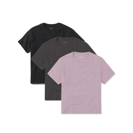 Everyday Cotton Crew Tee 3-Pack Dark Gray/Black/Rose Pink Crew tees