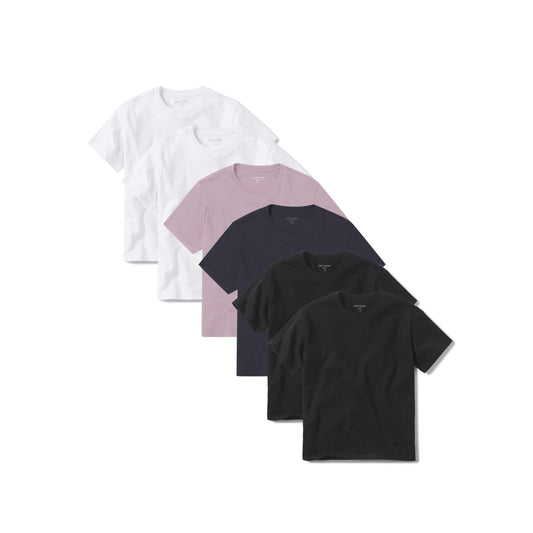 Everyday Cotton Crew Tee 6-Pack White/White/Rose Pink/Navy/Black/Black Crew tees