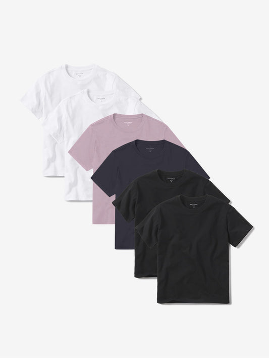 Everyday Cotton Crew Tee 6-Pack White/White/Rose Pink/Navy/Black/Black Crew tees