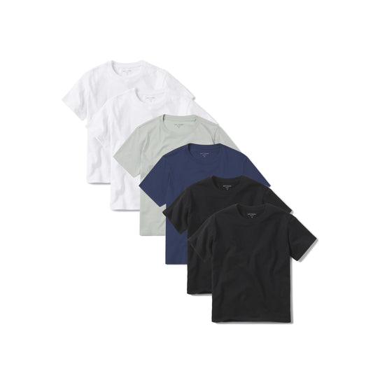 Everyday Cotton Crew Tee 6-Pack White/White/Honeydew/Venice Blue/Black/Black Crew tees