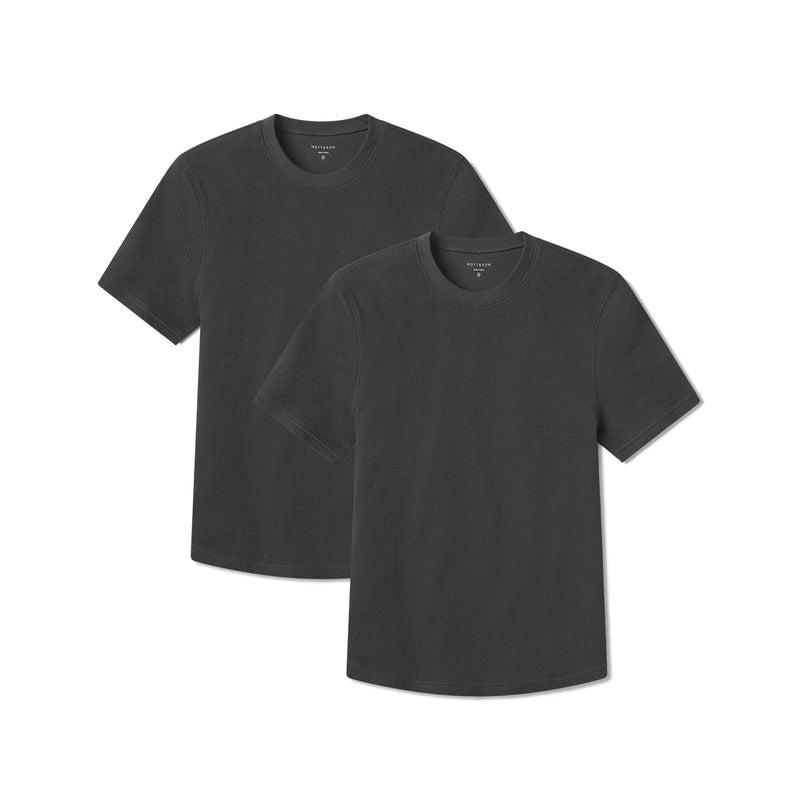Men wearing Dark Gray Cotton Waffle Curved Hem Crew 2-Pack tees